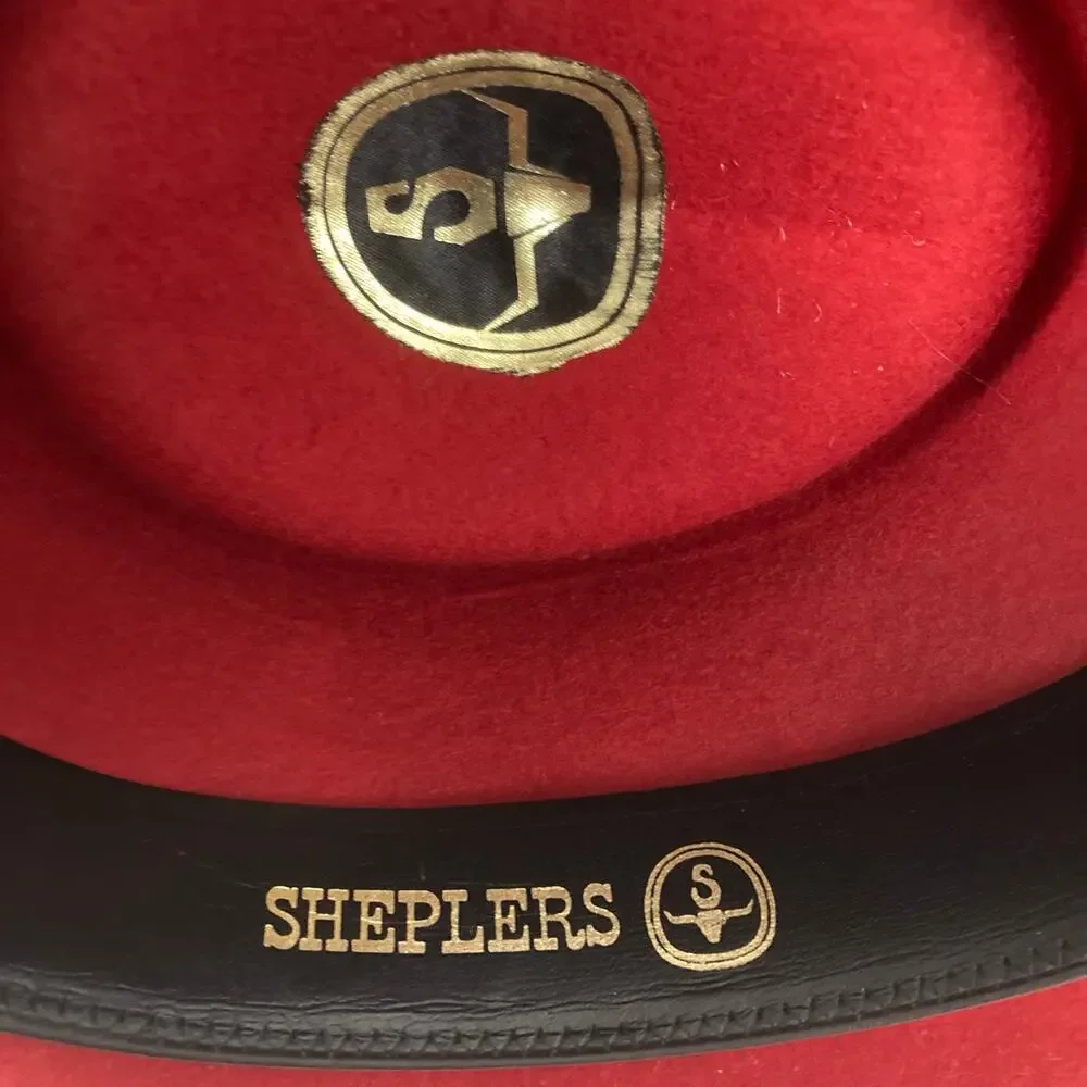 Sheplers Wool Felt Western Hat Unisex M Red Black Band Concho Gambler Style